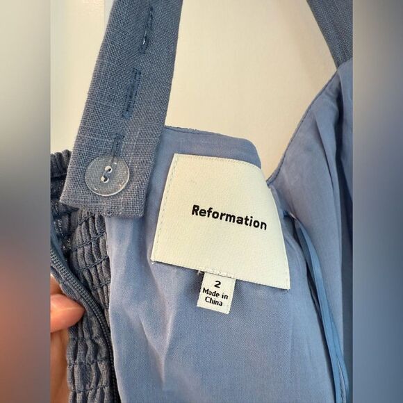 NWOT Reformation Everett Linen Dress in Elegant Blue Midi Dress - Picture 10 of 11